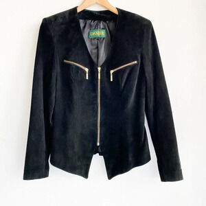 Vintage Danier Leather Black Suede Zipper Detail Fitted Sexy JAcket S